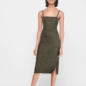 Express Leopard Print Square Neck Midi Dress XS